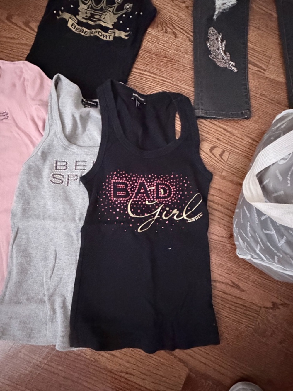bebe Black 'Bad Girl' Rhinestone Tank Top